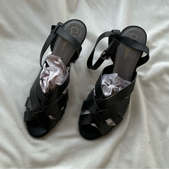 Excellent Condition Cole Haan Black Leather Strappy Heels Size 9B Ankle Strap